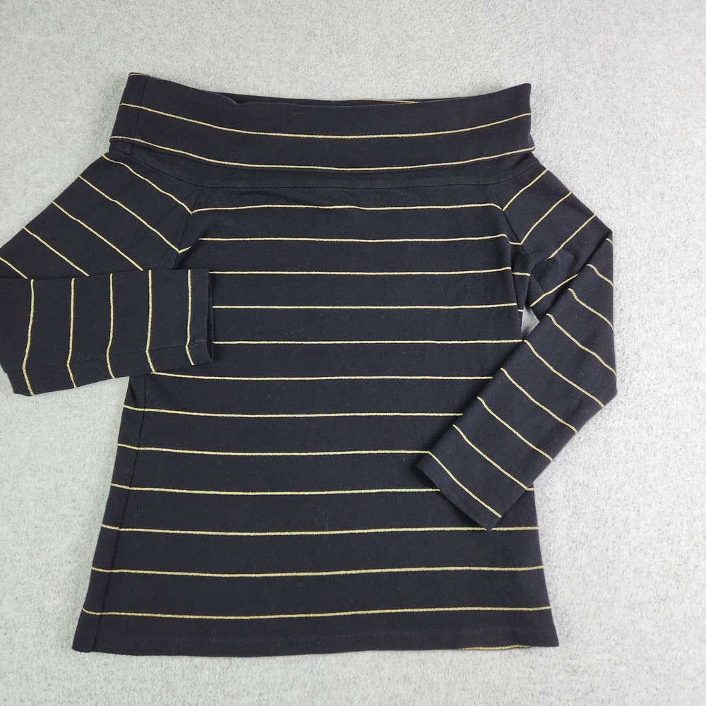 Lauren Ralph Lauren Shirt Top Womens Medium Black Striped Knit Off The Shoulder